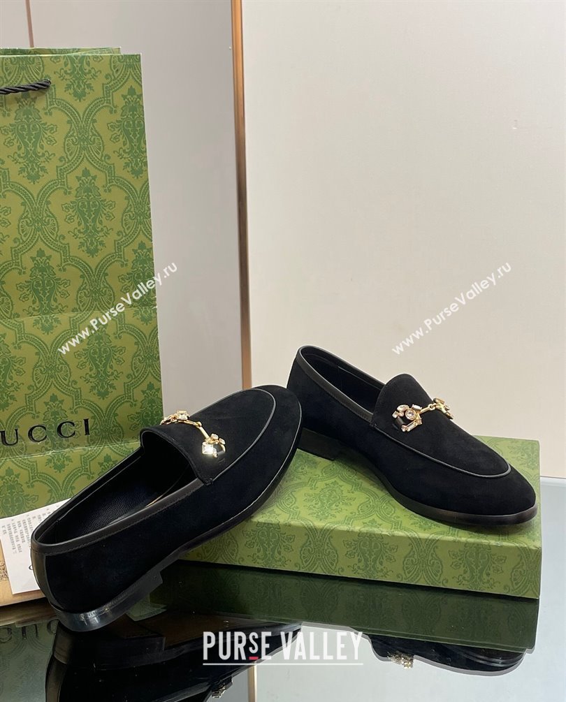 Gucci Horsebit with crystals Jordaan loafers 759918 Suede Black 2023 (modeng-23100604)