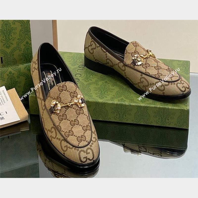 Gucci Horsebit with crystals Jordaan loafers 759918 GG Canvas Beige 2023 (modeng-23100611)