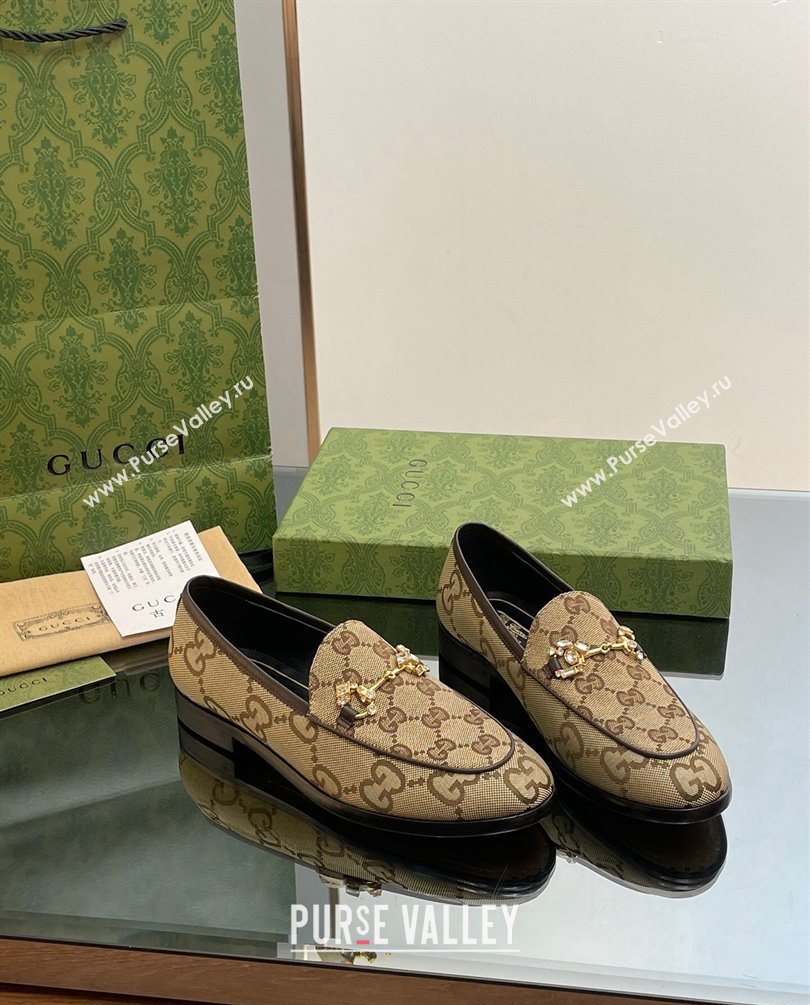 Gucci Horsebit with crystals Jordaan loafers 759918 GG Canvas Beige 2023 (modeng-23100611)