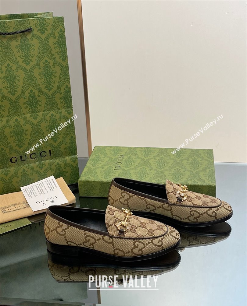 Gucci Horsebit with crystals Jordaan loafers 759918 GG Canvas Beige 2023 (modeng-23100611)