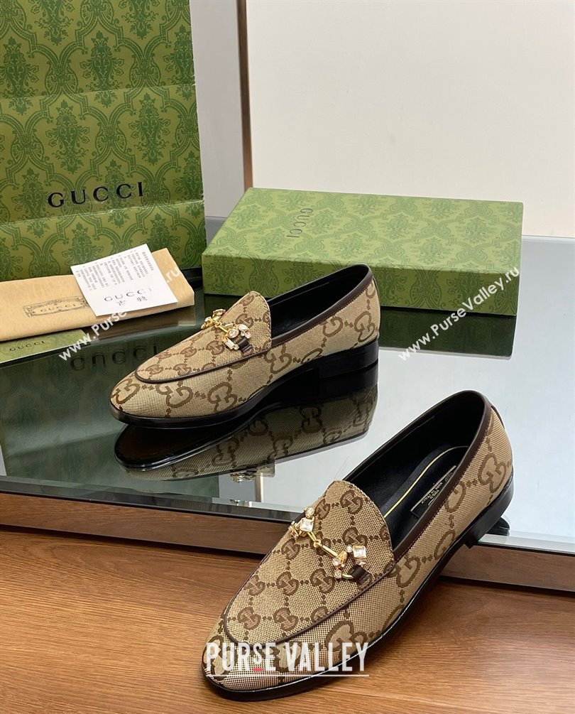 Gucci Horsebit with crystals Jordaan loafers 759918 GG Canvas Beige 2023 (modeng-23100611)