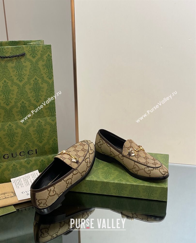 Gucci Horsebit with crystals Jordaan loafers 759918 GG Canvas Beige 2023 (modeng-23100611)