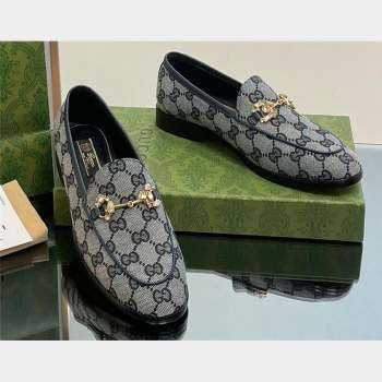 Gucci Horsebit with crystals Jordaan loafers 759918 GG Canvas Blue 2023 (modeng-23100610)