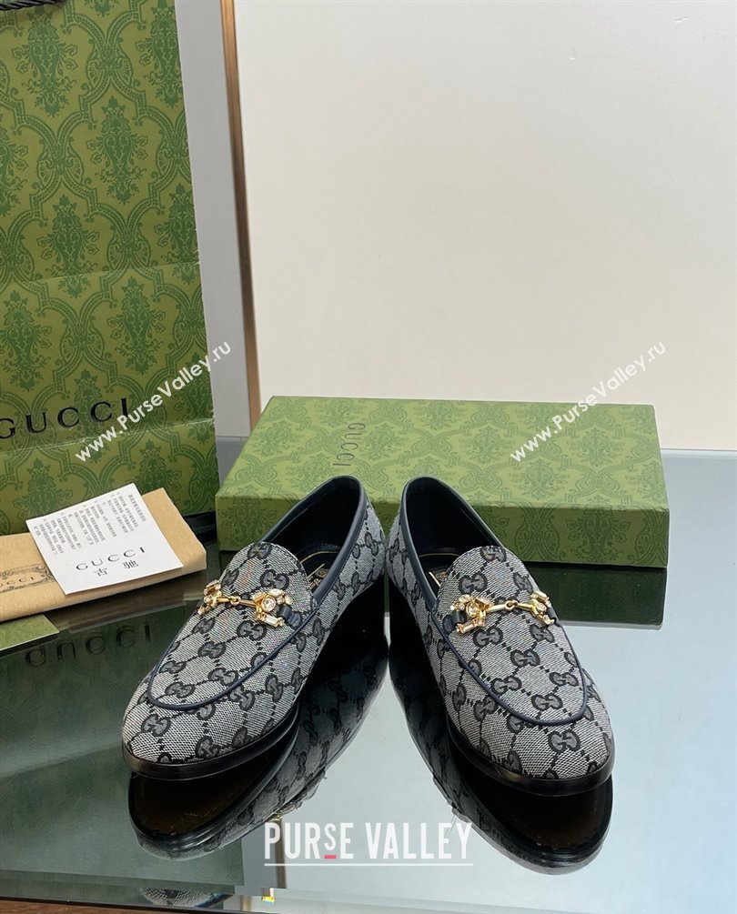 Gucci Horsebit with crystals Jordaan loafers 759918 GG Canvas Blue 2023 (modeng-23100610)