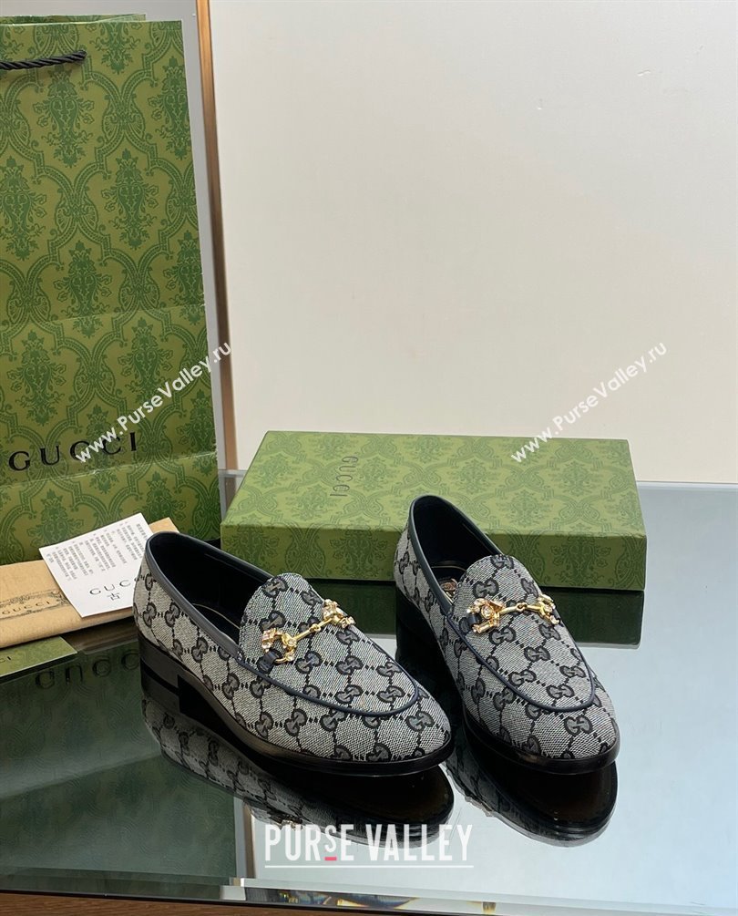Gucci Horsebit with crystals Jordaan loafers 759918 GG Canvas Blue 2023 (modeng-23100610)