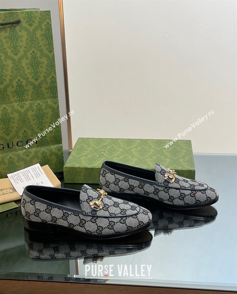 Gucci Horsebit with crystals Jordaan loafers 759918 GG Canvas Blue 2023 (modeng-23100610)