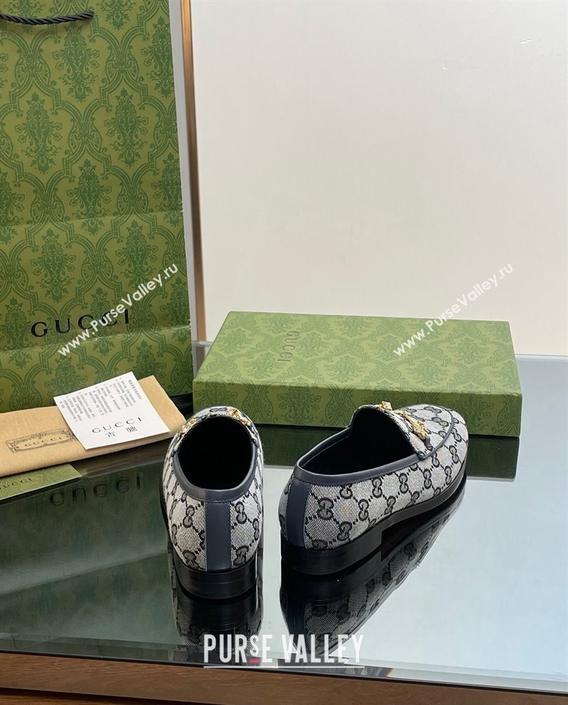 Gucci Horsebit with crystals Jordaan loafers 759918 GG Canvas Blue 2023 (modeng-23100610)