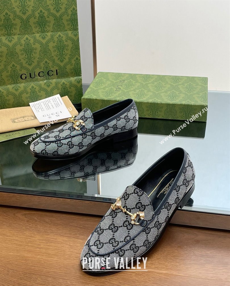 Gucci Horsebit with crystals Jordaan loafers 759918 GG Canvas Blue 2023 (modeng-23100610)