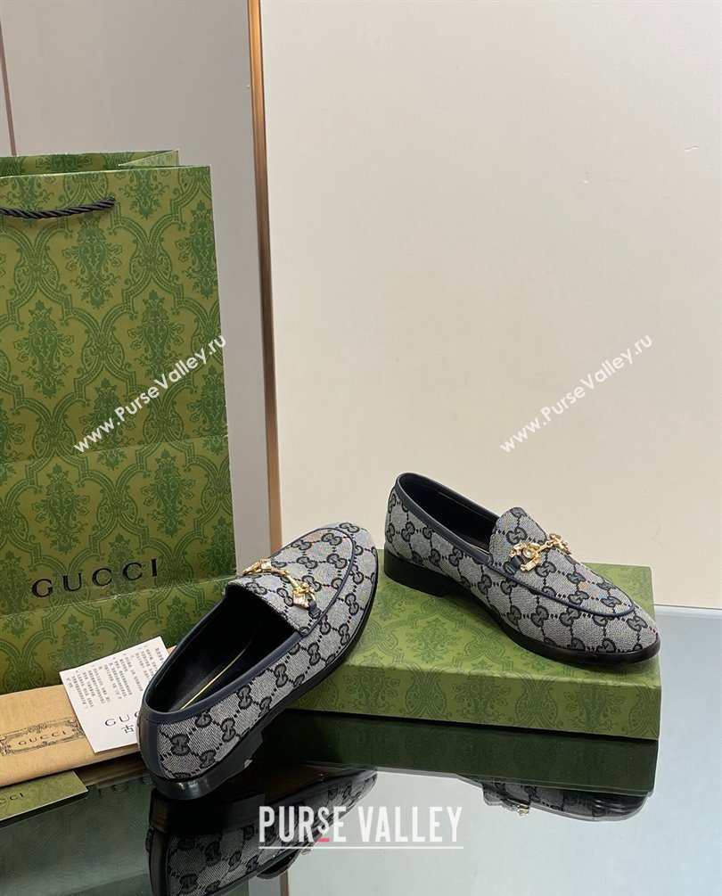 Gucci Horsebit with crystals Jordaan loafers 759918 GG Canvas Blue 2023 (modeng-23100610)