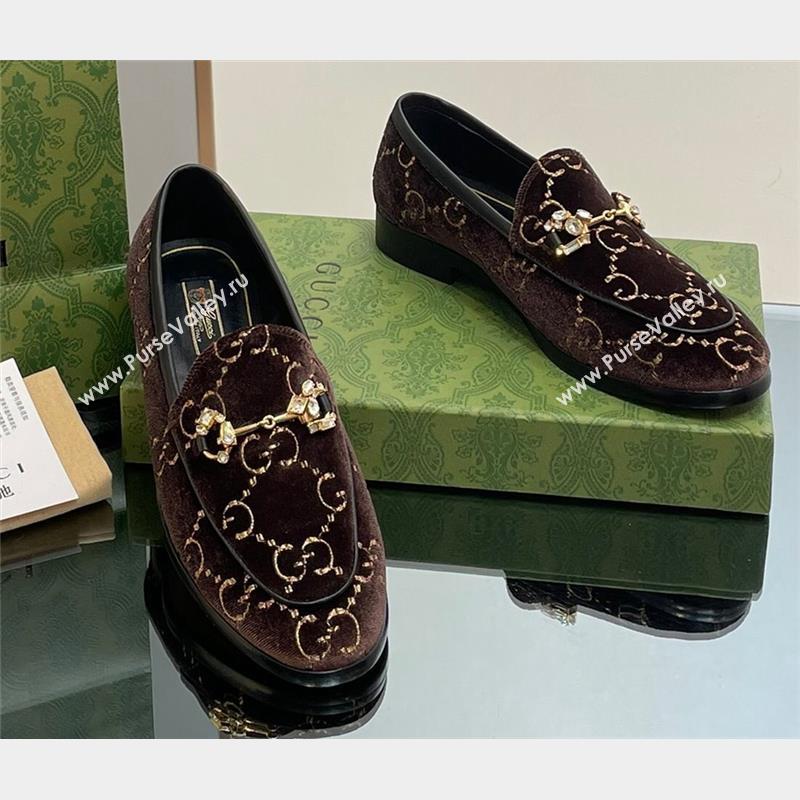 Gucci Horsebit with crystals Jordaan loafers 759918 GG Velvet Coffee 2023 (modeng-23100614)