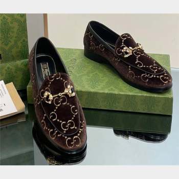 Gucci Horsebit with crystals Jordaan loafers 759918 GG Velvet Coffee 2023 (modeng-23100614)