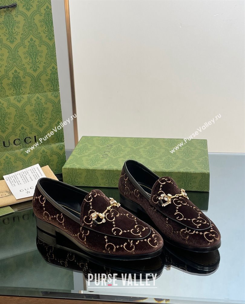 Gucci Horsebit with crystals Jordaan loafers 759918 GG Velvet Coffee 2023 (modeng-23100614)