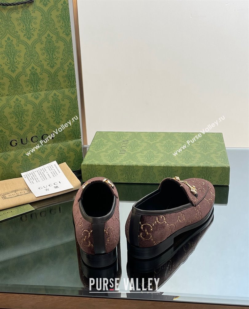 Gucci Horsebit with crystals Jordaan loafers 759918 GG Velvet Coffee 2023 (modeng-23100614)