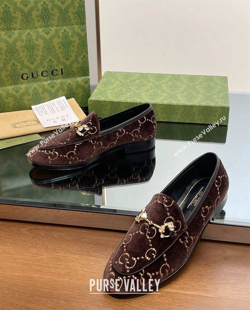 Gucci Horsebit with crystals Jordaan loafers 759918 GG Velvet Coffee 2023 (modeng-23100614)