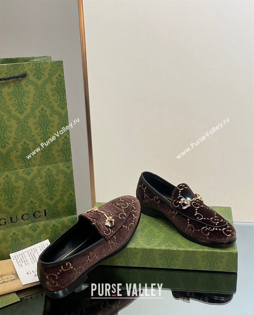 Gucci Horsebit with crystals Jordaan loafers 759918 GG Velvet Coffee 2023 (modeng-23100614)