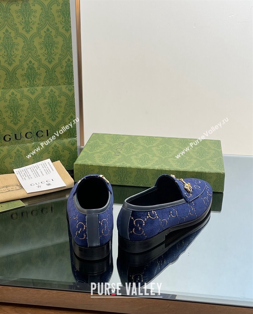 Gucci Horsebit with crystals Jordaan loafers 759918 GG Velvet Dark Blue 2023 (modeng-23100613)
