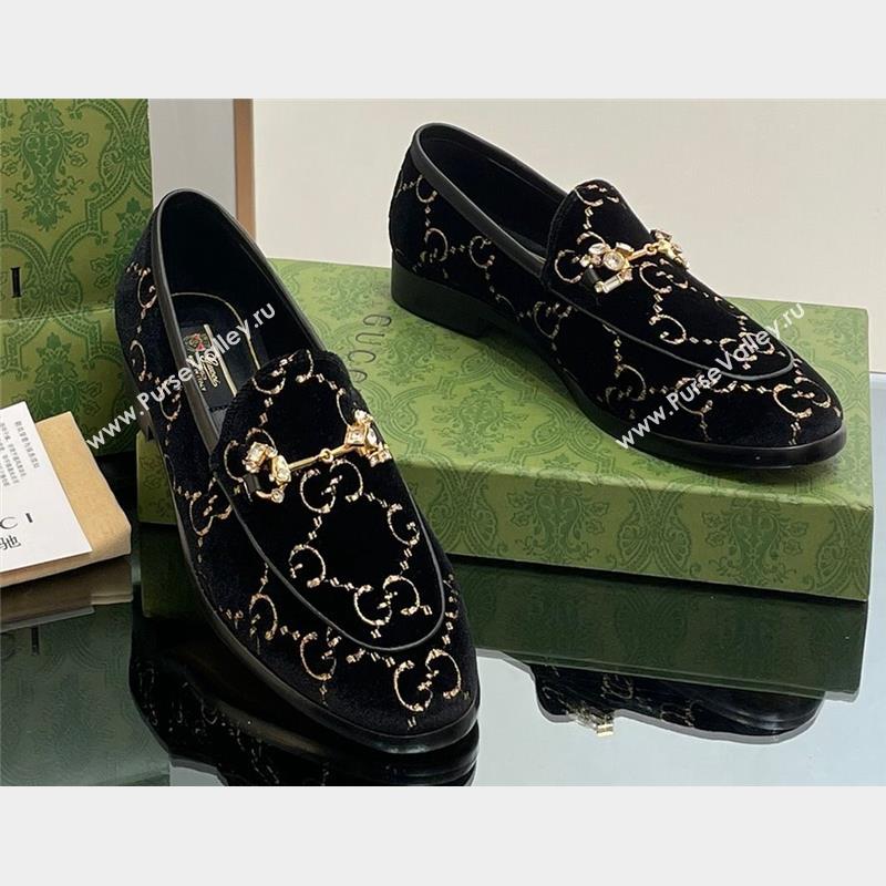 Gucci Horsebit with crystals Jordaan loafers 759918 GG Velvet Black 2023 (modeng-23100612)