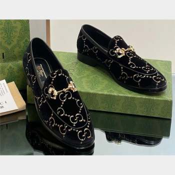 Gucci Horsebit with crystals Jordaan loafers 759918 GG Velvet Black 2023 (modeng-23100612)