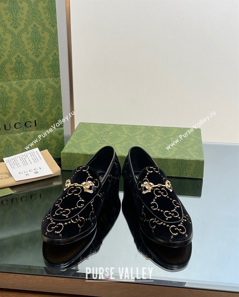 Gucci Horsebit with crystals Jordaan loafers 759918 GG Velvet Black 2023 (modeng-23100612)