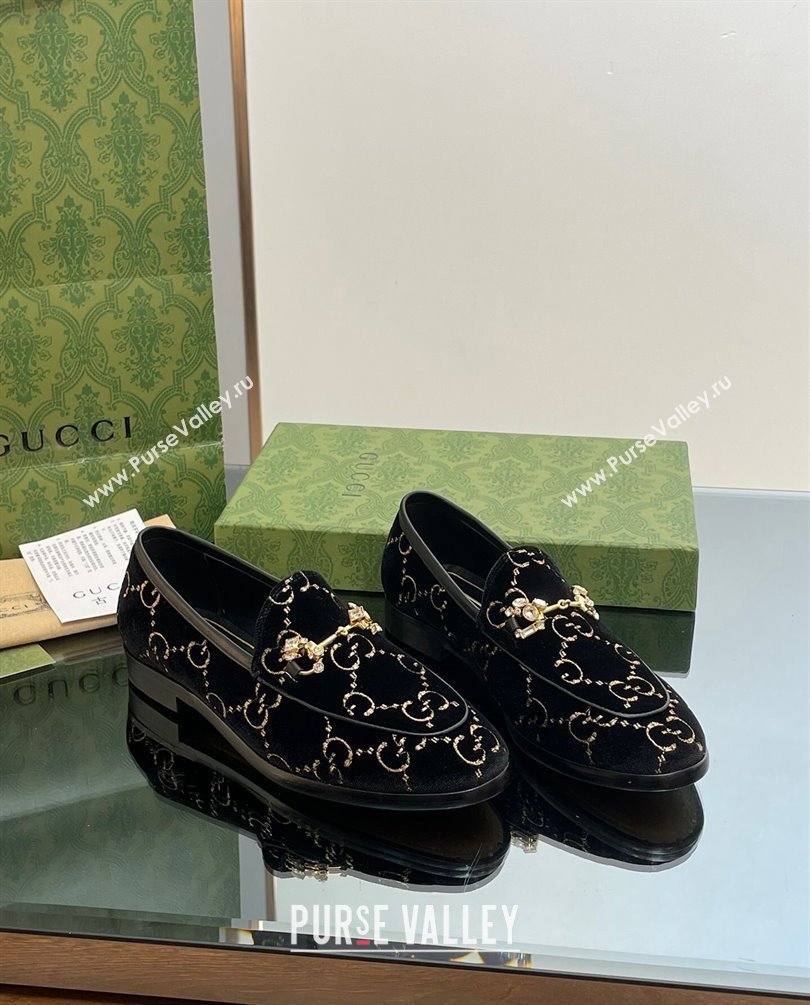 Gucci Horsebit with crystals Jordaan loafers 759918 GG Velvet Black 2023 (modeng-23100612)