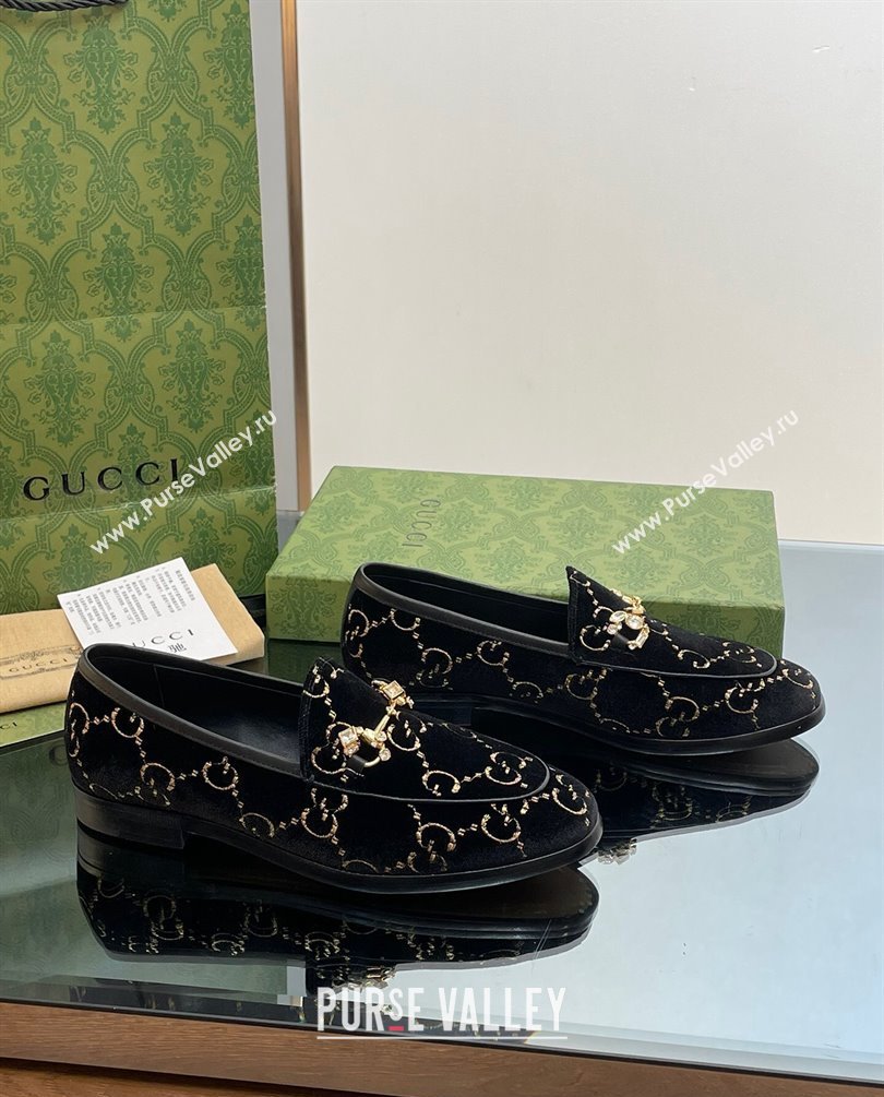 Gucci Horsebit with crystals Jordaan loafers 759918 GG Velvet Black 2023 (modeng-23100612)