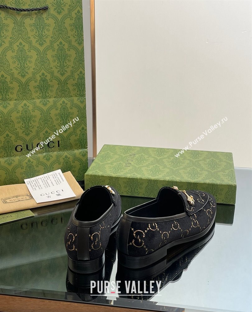 Gucci Horsebit with crystals Jordaan loafers 759918 GG Velvet Black 2023 (modeng-23100612)