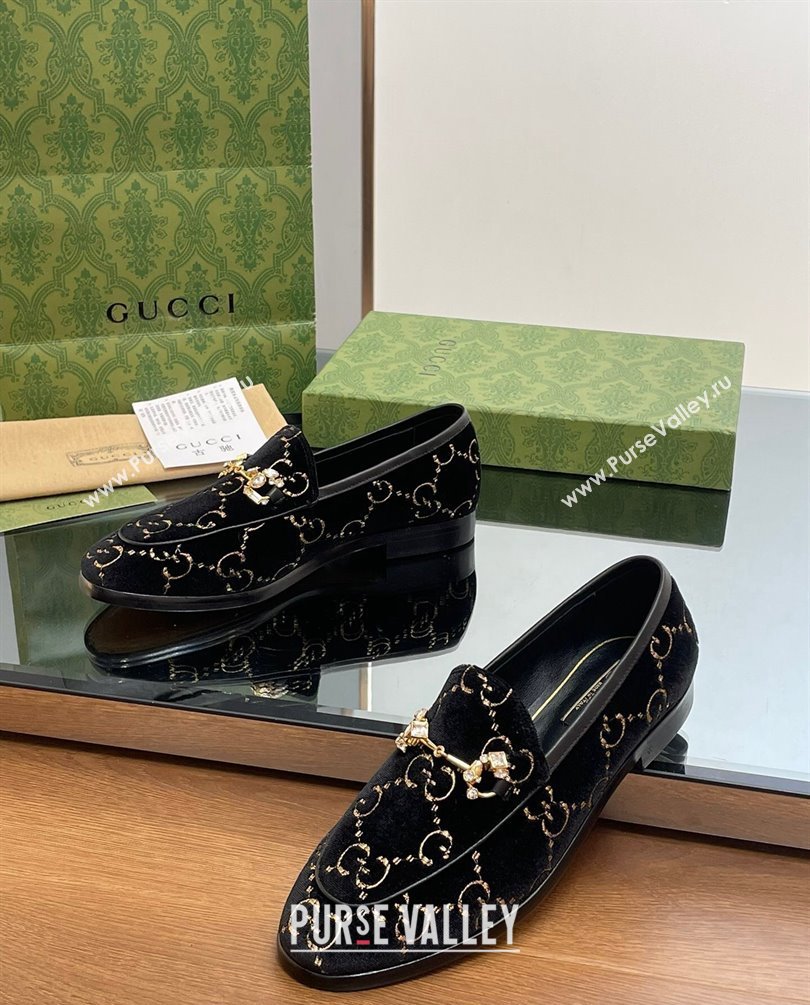 Gucci Horsebit with crystals Jordaan loafers 759918 GG Velvet Black 2023 (modeng-23100612)