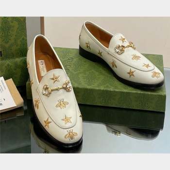 Gucci Horsebit with crystals Jordaan loafers 759918 Gold Bee and Star White 2023 (modeng-23100616)