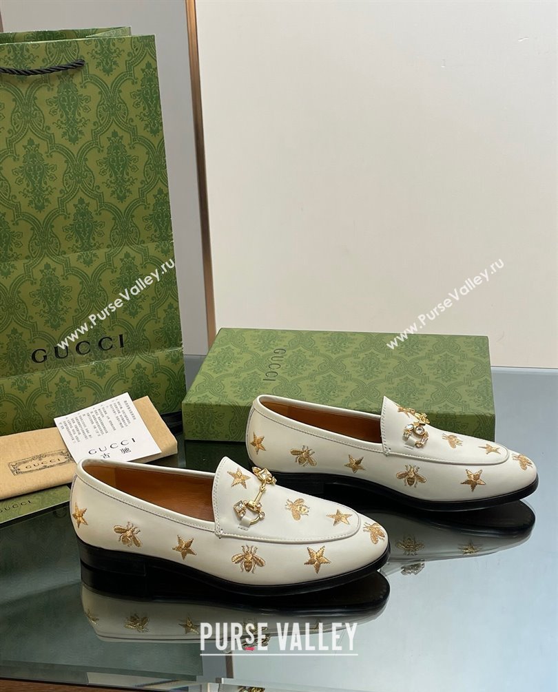 Gucci Horsebit with crystals Jordaan loafers 759918 Gold Bee and Star White 2023 (modeng-23100616)