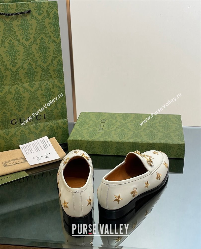 Gucci Horsebit with crystals Jordaan loafers 759918 Gold Bee and Star White 2023 (modeng-23100616)