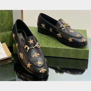 Gucci Horsebit with crystals Jordaan loafers 759918 Gold Bee and Star Black 2023 (modeng-23100615)
