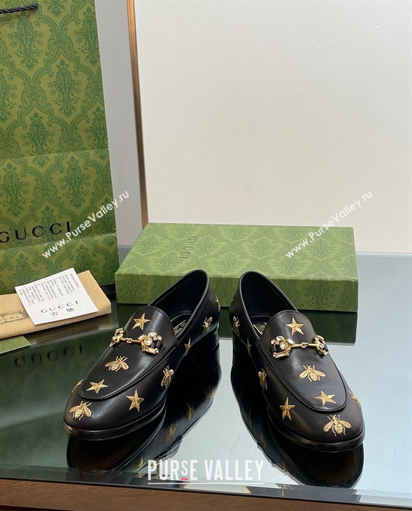 Gucci Horsebit with crystals Jordaan loafers 759918 Gold Bee and Star Black 2023 (modeng-23100615)