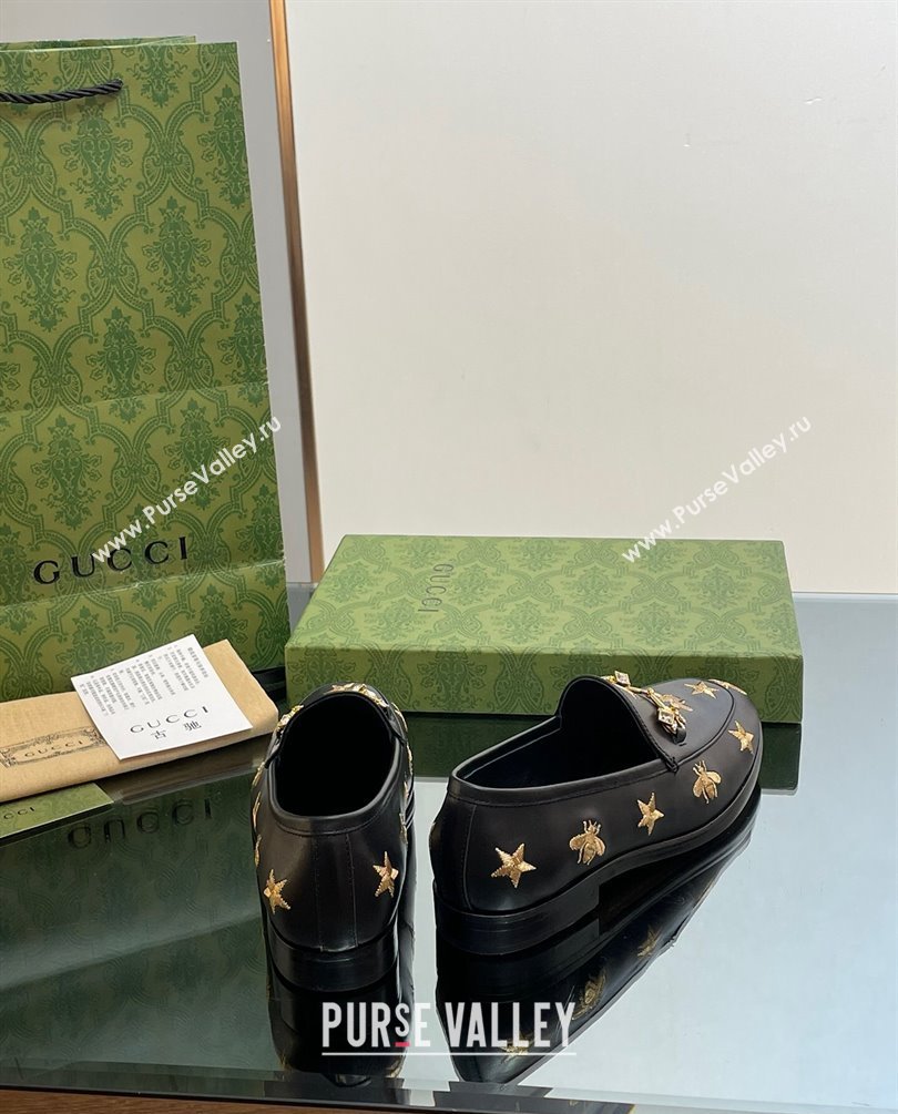 Gucci Horsebit with crystals Jordaan loafers 759918 Gold Bee and Star Black 2023 (modeng-23100615)