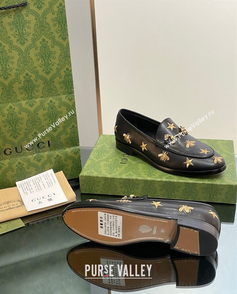 Gucci Horsebit with crystals Jordaan loafers 759918 Gold Bee and Star Black 2023 (modeng-23100615)