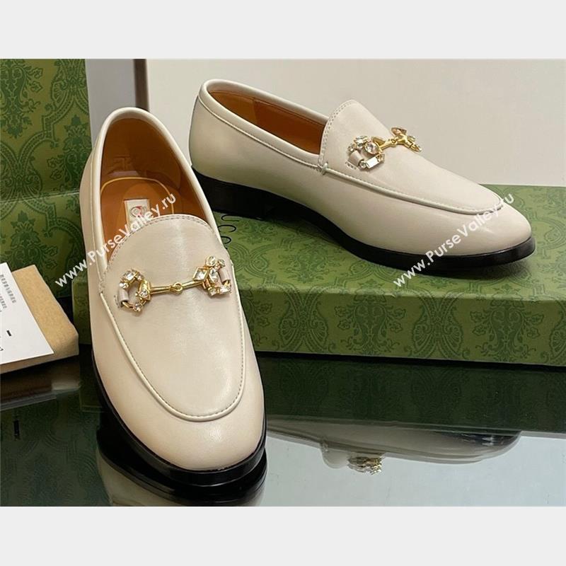 Gucci Horsebit with crystals Jordaan loafers 759918 Leather Off White 2023 (modeng-23100621)