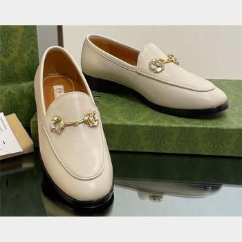 Gucci Horsebit with crystals Jordaan loafers 759918 Leather Off White 2023 (modeng-23100621)