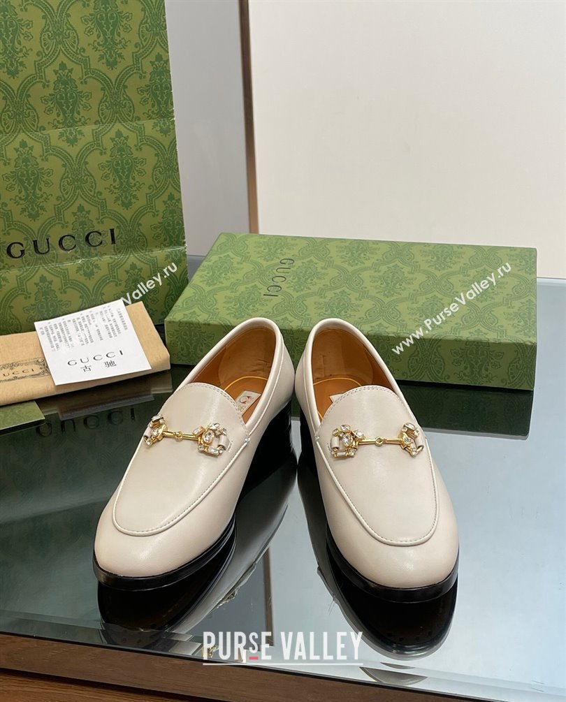 Gucci Horsebit with crystals Jordaan loafers 759918 Leather Off White 2023 (modeng-23100621)