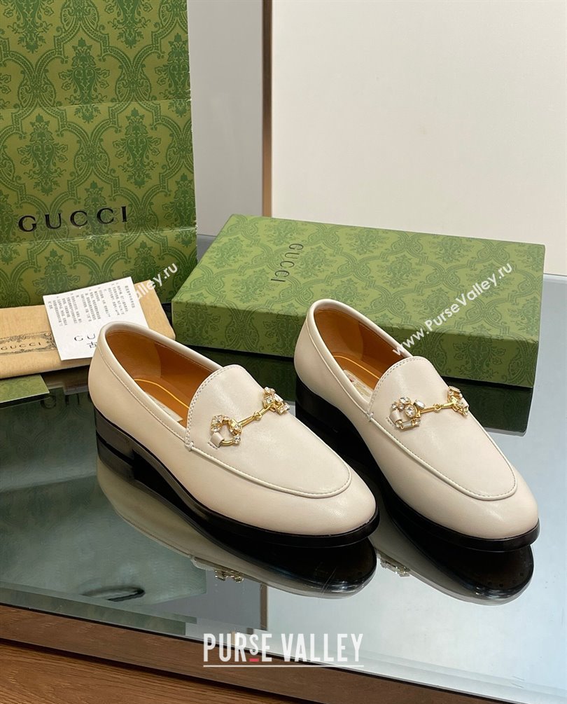 Gucci Horsebit with crystals Jordaan loafers 759918 Leather Off White 2023 (modeng-23100621)