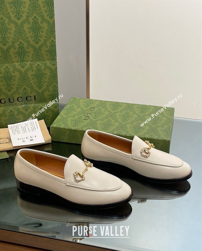 Gucci Horsebit with crystals Jordaan loafers 759918 Leather Off White 2023 (modeng-23100621)