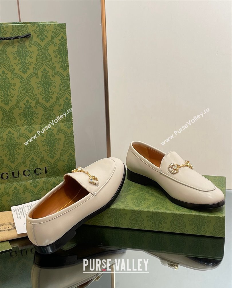 Gucci Horsebit with crystals Jordaan loafers 759918 Leather Off White 2023 (modeng-23100621)