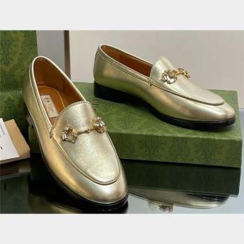 Gucci Horsebit with crystals Jordaan loafers 759918 Leather Gold 2023 (modeng-23100622)