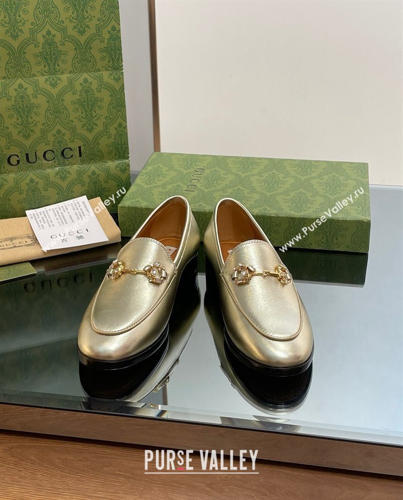 Gucci Horsebit with crystals Jordaan loafers 759918 Leather Gold 2023 (modeng-23100622)