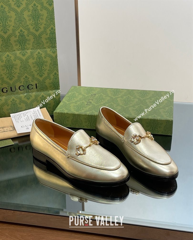 Gucci Horsebit with crystals Jordaan loafers 759918 Leather Gold 2023 (modeng-23100622)