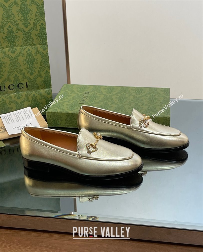 Gucci Horsebit with crystals Jordaan loafers 759918 Leather Gold 2023 (modeng-23100622)