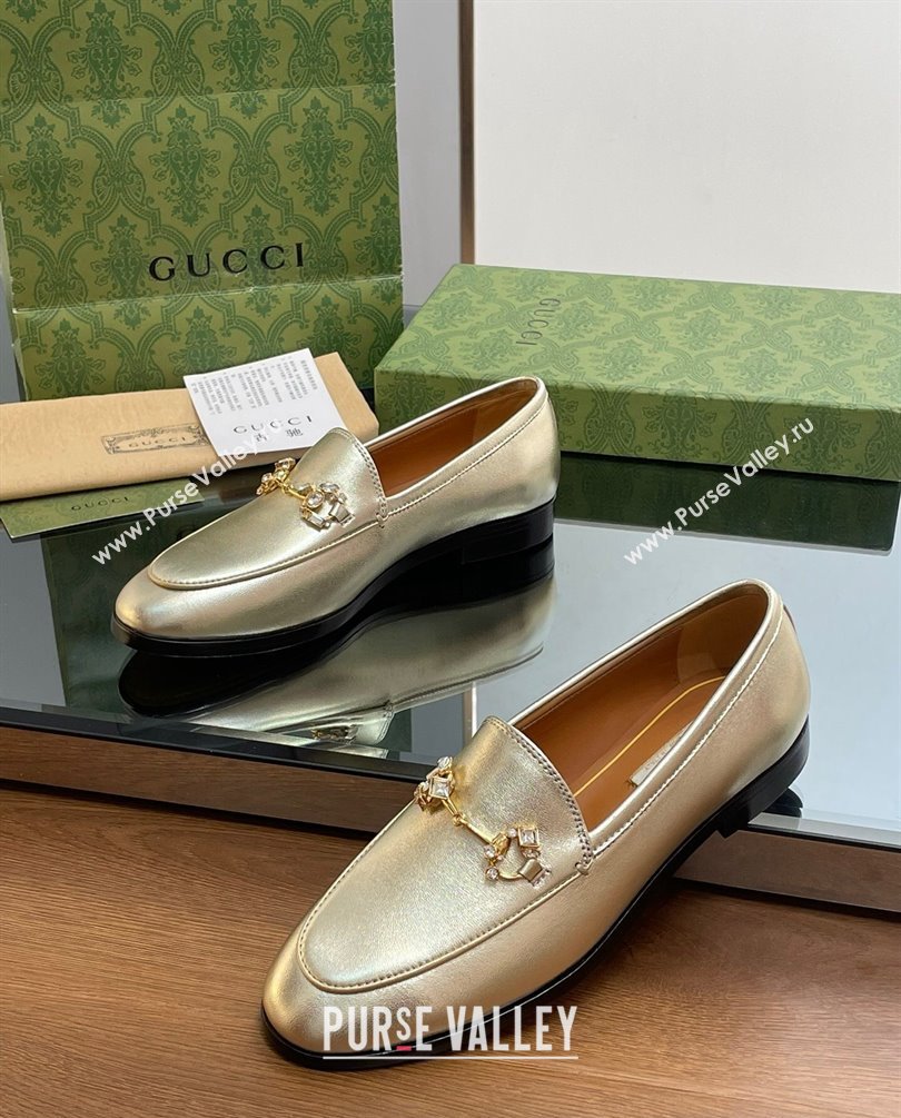 Gucci Horsebit with crystals Jordaan loafers 759918 Leather Gold 2023 (modeng-23100622)
