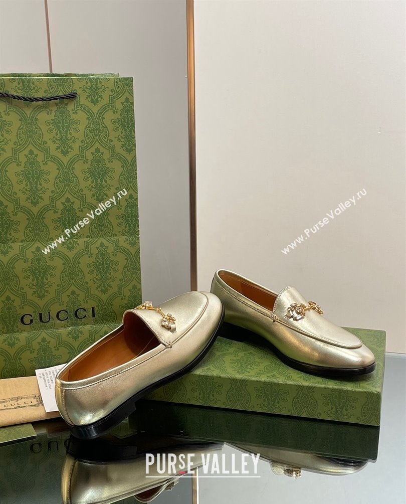 Gucci Horsebit with crystals Jordaan loafers 759918 Leather Gold 2023 (modeng-23100622)