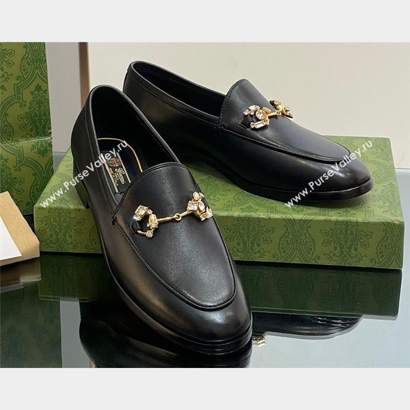 Gucci Horsebit with crystals Jordaan loafers 759918 Leather Black 2023 (modeng-23100617)