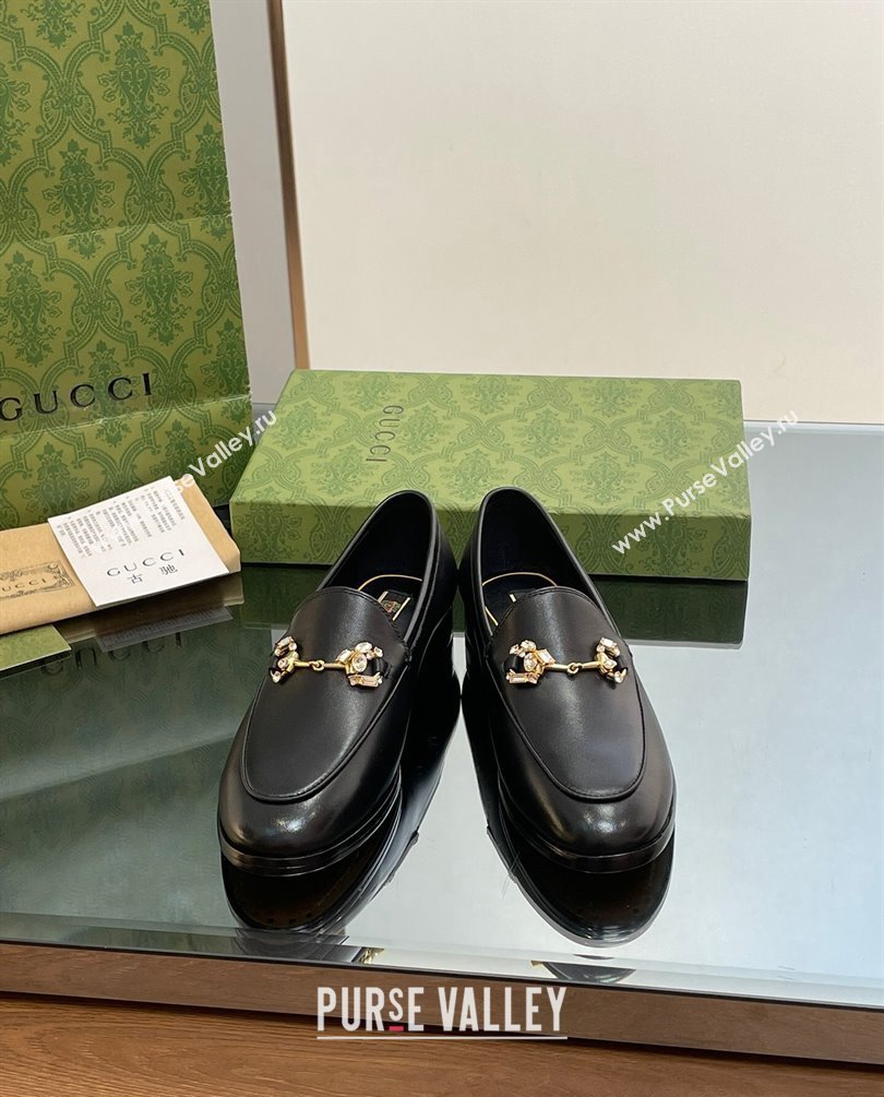 Gucci Horsebit with crystals Jordaan loafers 759918 Leather Black 2023 (modeng-23100617)