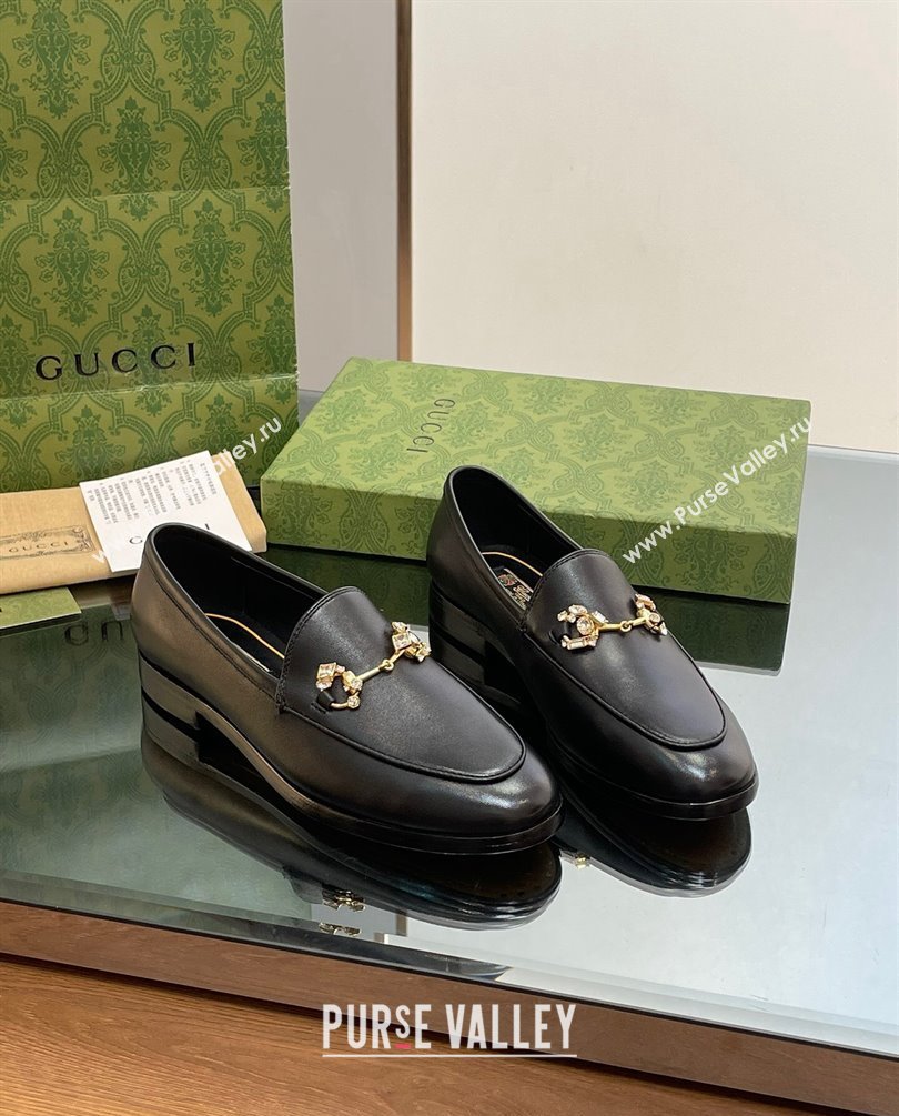 Gucci Horsebit with crystals Jordaan loafers 759918 Leather Black 2023 (modeng-23100617)
