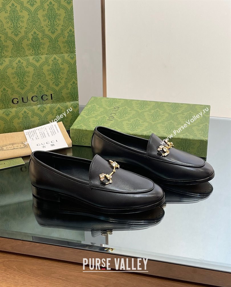 Gucci Horsebit with crystals Jordaan loafers 759918 Leather Black 2023 (modeng-23100617)